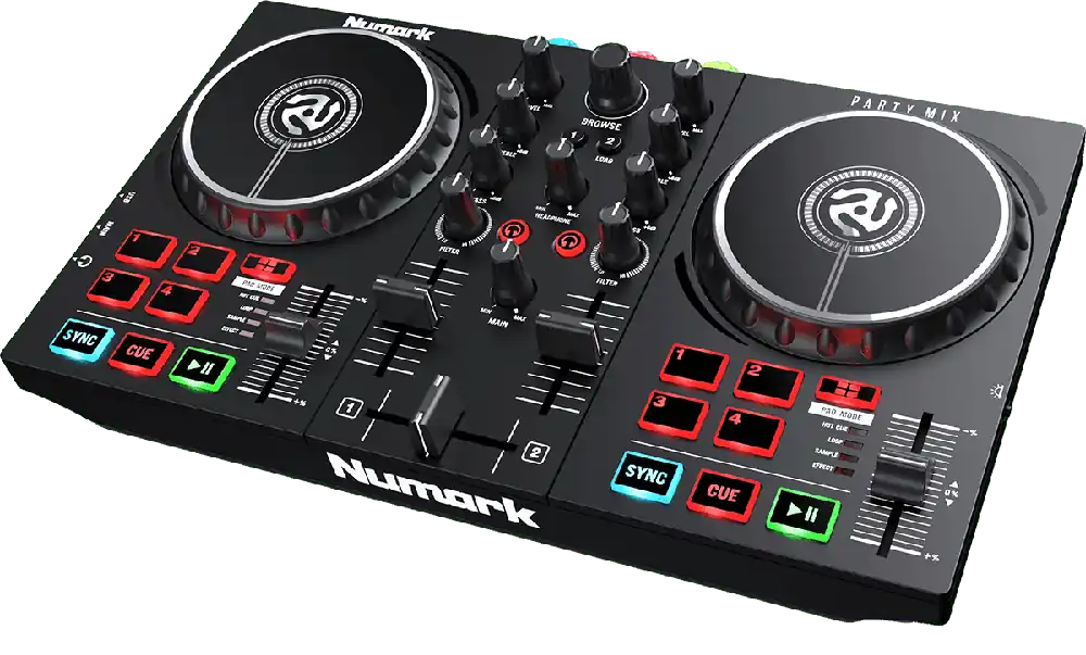 Numark PARTYMIX2 2 voies, 8 pads, carte son, lumières Populaire