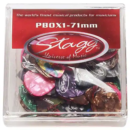Vente Directe DISCONTINUE Stagg PBOX1-71 - Boite de 100 mediators celluoides 0.71 mm