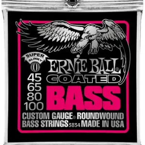 Ernie Ball 3834 Jeu de cordes basse Super Slinky coated 45-100 Offre Limitée