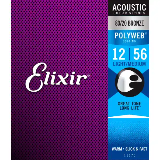 Dernier Modèle Elixir 11075 - Jeu de Cordes Guitare Acoustique Medium Light 12-56