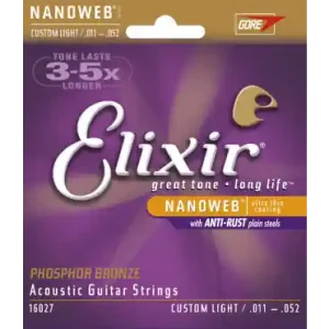 Offre Du Jour Elixir 16027 - Jeu de Cordes Guitare Acoustique Custom Light 11-52