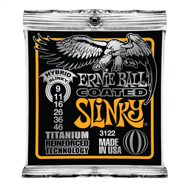 Livraison Express Ernie Ball EP03122 Cordes guitare électrique titanium coated hybrid 9-46