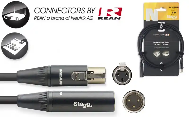 DISCONTINUE Stagg NAC5MXFMXMR - Câble Audio Rean Mini XLR Fem / Mini XLR Mal - 5M Marque