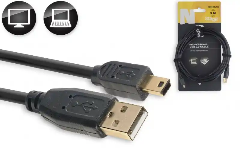 Promotion Saisonnière DISCONTINUE Stagg NCC5UAUNB - Câble Ordinateur Mini-USB B / USB A - 5M