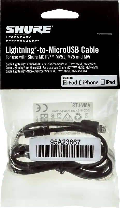 Shure AMV-LTG15 Câble micro USB Lightning 38 cm Acheter En Ligne