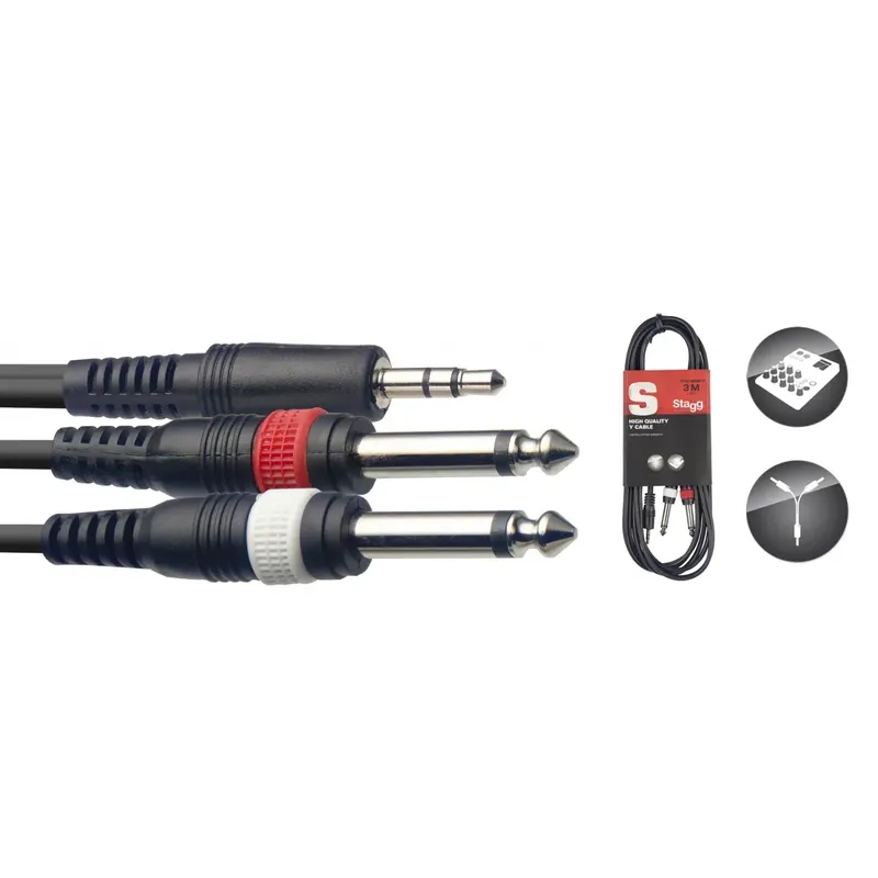 Achat Immédiat Stagg Syc3/Mpsb2Pe Cable Jack Y - Stereo 3.5 / Mono 6.35 - 3M