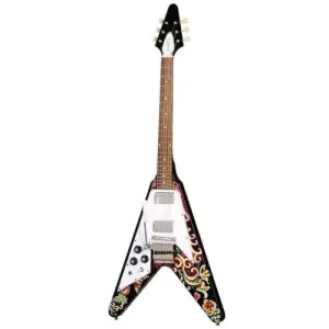 INSPIRED BY GIBSON CUSTOM JIMI HENDRIX™ "LOVE DROPS" FLYING V, LEFT-HANDED, EBONY Meilleur Prix