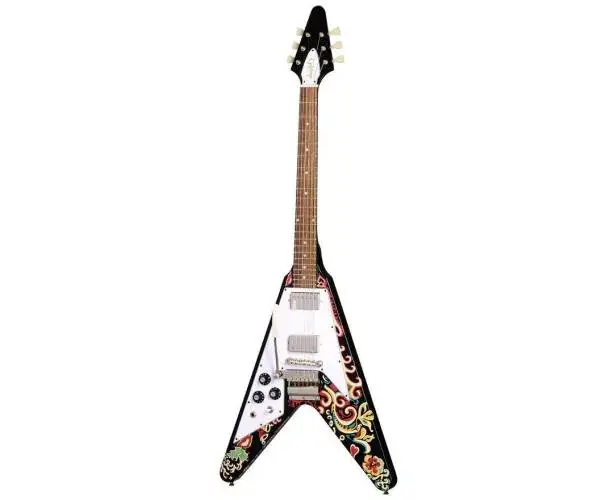 INSPIRED BY GIBSON CUSTOM JIMI HENDRIX™ "LOVE DROPS" FLYING V, LEFT-HANDED, EBONY Meilleur Prix