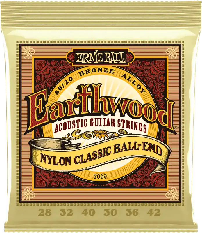 Ernie Ball 2069 Acoustiques Earthwood 80/20 Bronze Folk nylon à boule 28/42 Satisfait Ou Remboursé