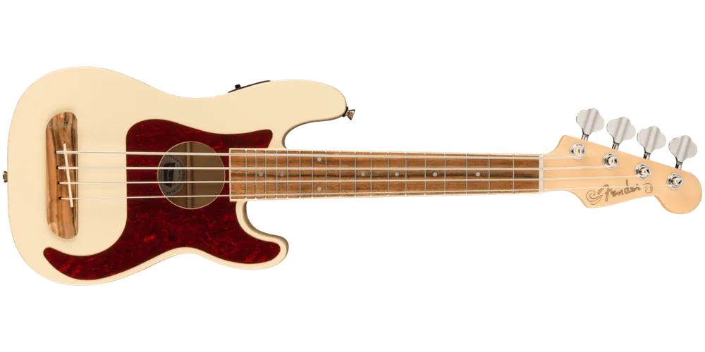 Top Vente Fender Fullerton Precision Bass Uke w/Electronics, Walnut Fingerboard - Olympic White