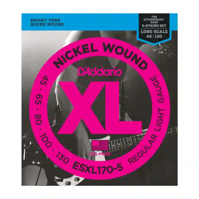 Commander Vite D‘Addario 5 cordes pour basse Long Scale Nickel Surface douce Extrémité à boule double Calibre 45-130 Regular light