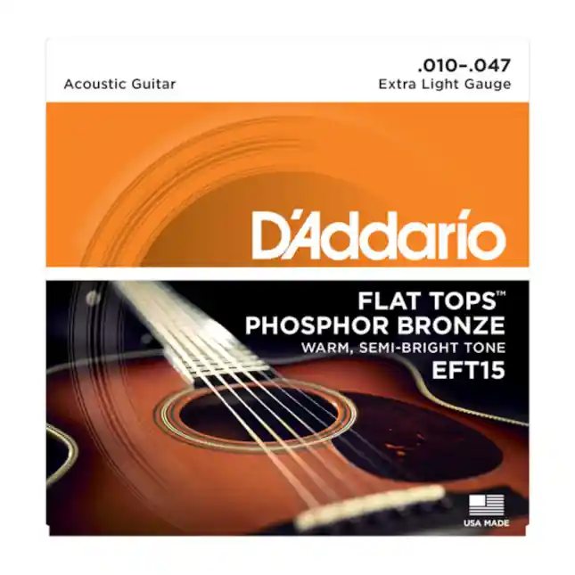 Offre Exclusive D‘Addario PHOSPHOR BRONZE filet supérieur revêtement D‘Addario EFT15, Extra Light, 10-47