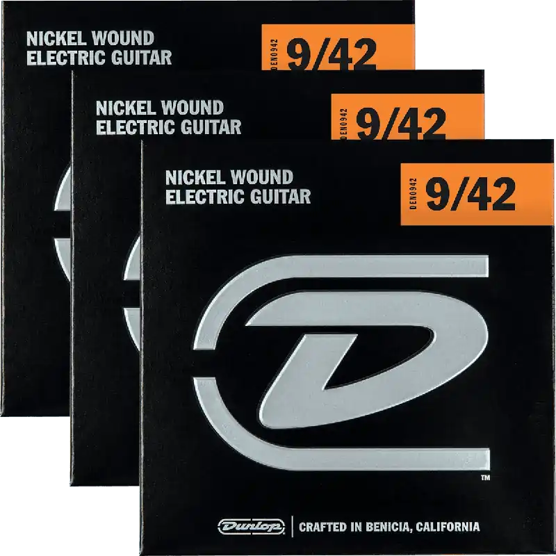 Promotion Saisonnière Dunlop 3PDEN0942 Pack de 3 jeux Nickel Plated Steel Light 09-42
