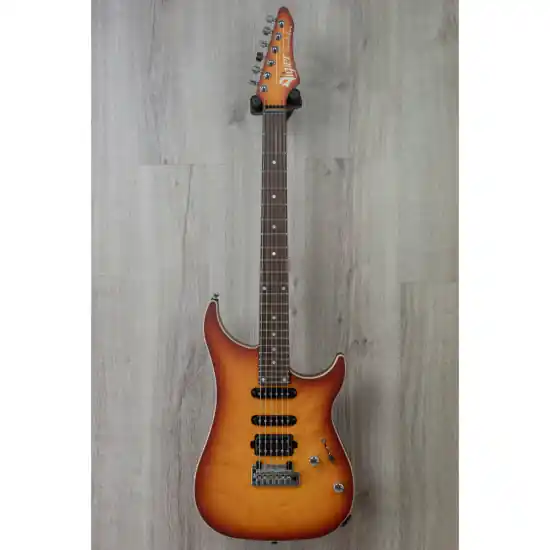 discontinué Guitare électrique Vigier Ultra Blues mahogany HSS Tremolo Amber mat burst Promotion