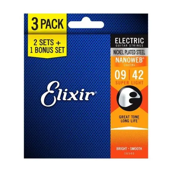 Cordes Guitare Electrique Elixir Nanoweb 9-42 Pack de 3 Haute Qualité