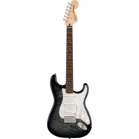 DISCONTINUE FSR Affinity Series Stratocaster QMT, Laurel Fingerboard, White Pearloid Pickguard, Black Burst Must-Have
