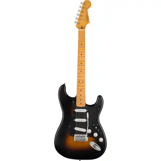 DISCONTINUE 40th Anniversary Stratocaster, Vintage Edition, Maple Fingerboard, Black Anodized Pickguard, Satin Wide 2-Color Sunburst Dernier Modèle