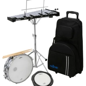 Super Prix Majestic Percussion Student Snare Drum, Practice Pad, and Bell Kit