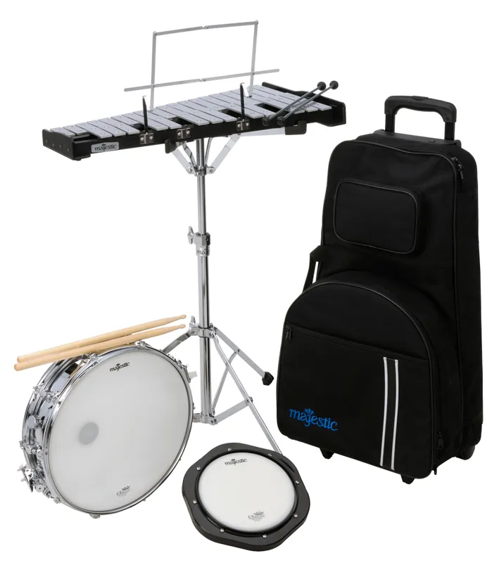 Super Prix Majestic Percussion Student Snare Drum, Practice Pad, and Bell Kit