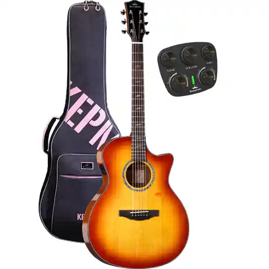 Meilleur Choix Guitare Electro-Acoustique Kepma Guitars Solid Top Series - F2Se Grand Auditorium Cherry Burst
