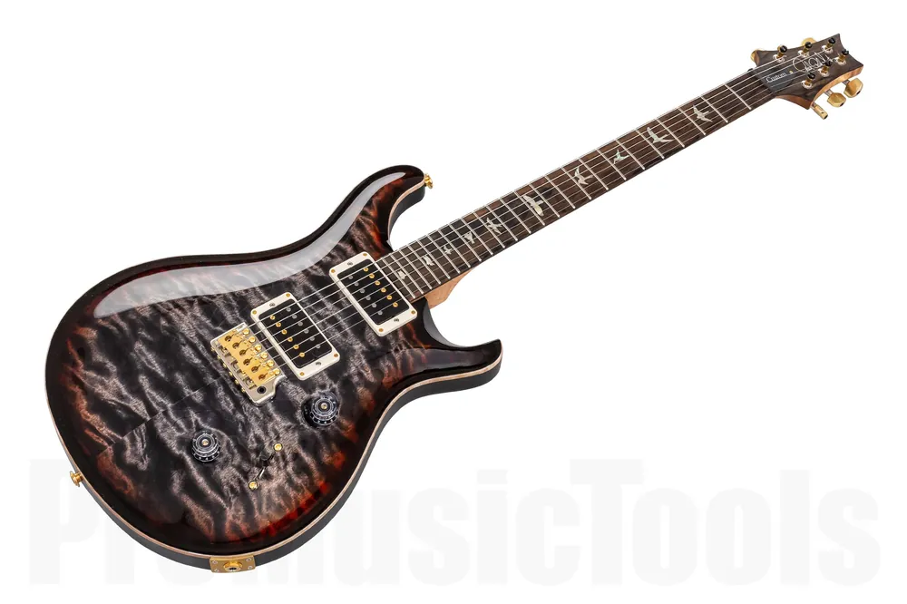 PRS USA Custom 24 Wood Library 10-Top CA - Charcoal Burst Quilt - Roasted Maple Neck Ziricote FB Hybrid HW Expédition Rapide
