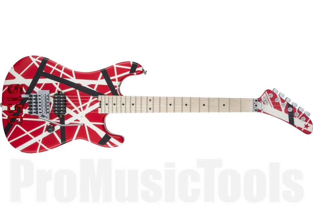 Dernier Modèle EVH Striped Series 5150 MN Red with Black and White Stripes