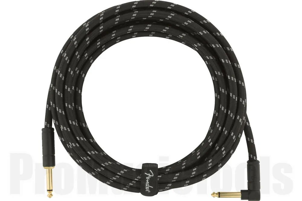 Fender Deluxe Series Instrument Cable - Straight/Angle - 15‘ Black Tweed Bon Marché