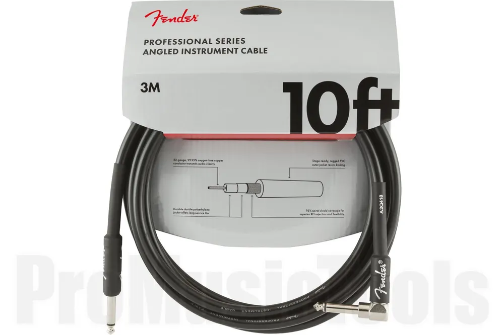 Marque Fender Professional Series Instrument Cable - Straight-Angle - 10‘ - Black