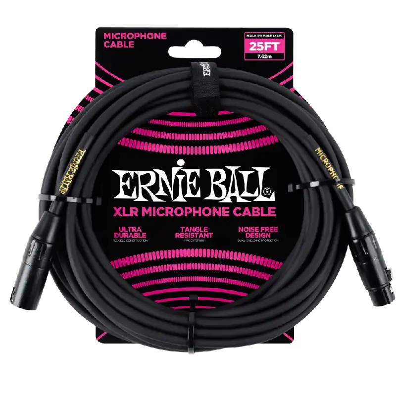 Ernie Ball 25‘ Mic Cable XLR - Black Expédition Rapide