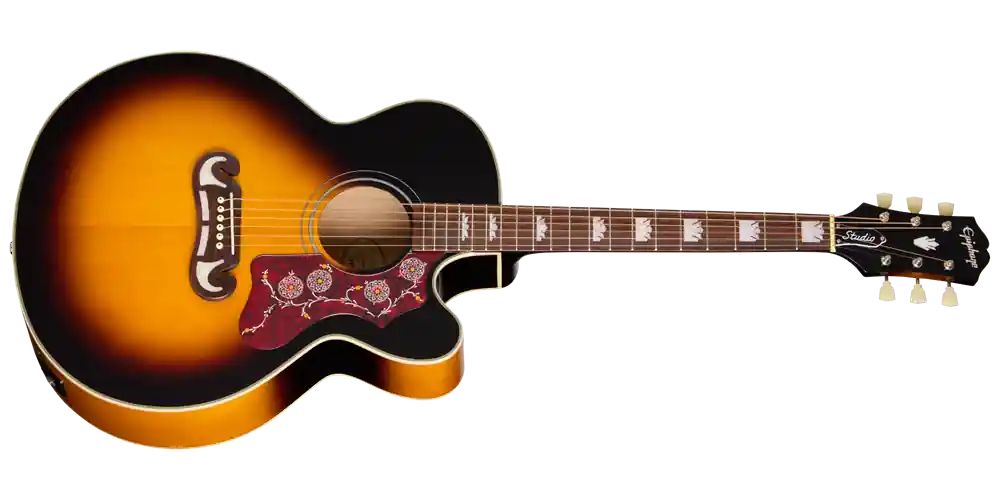 Epiphone J-200 Studio EC Acoustic/Electric Guitar with Gigbag - Vintage Sunburst Dernier Modèle