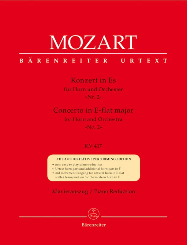 Baerenreiter Verlag Concerto no. 2 in E-flat major K. 417 - Mozart - Horn/Piano Reduction - Sheet Music Expédié Aujourd'hui